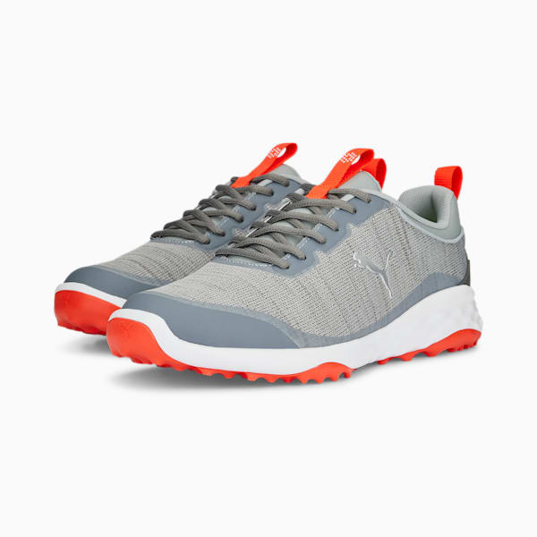 メンズ ゴルフ フュージョン プロ ラバーソール スパイクレス シューズ, Cool Mid Gray-PUMA Silver-Red Blast, extralarge-JPN