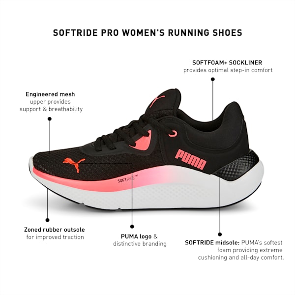 SOFTRIDE Pro Women's Running Shoes, Puma Black-Sunset Glow-Puma White, extralarge-IND
