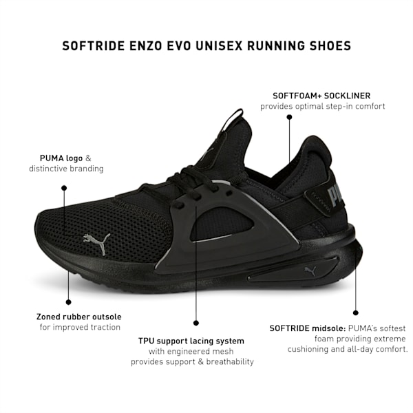 SOFTRIDE Enzo Evo Unisex Running Shoes, Puma Black-CASTLEROCK, extralarge-IND