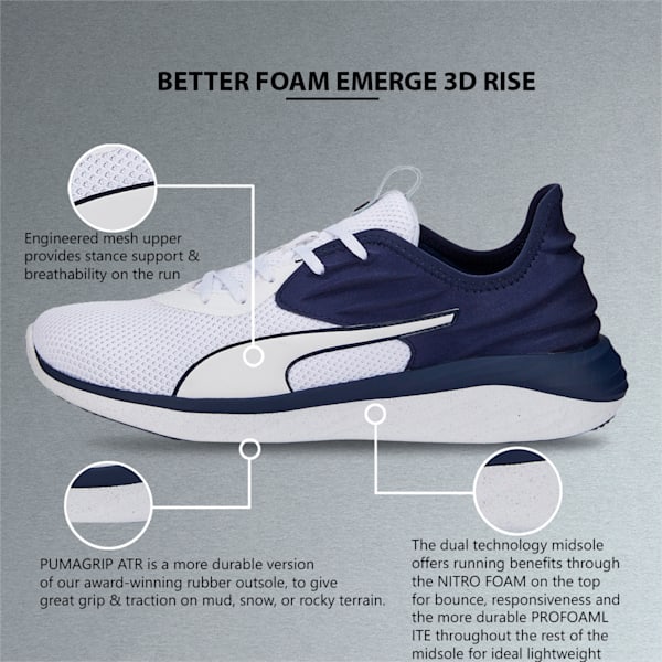 Better Foam Emerge 3D Rise Running Shoes, Puma White-Peacoat