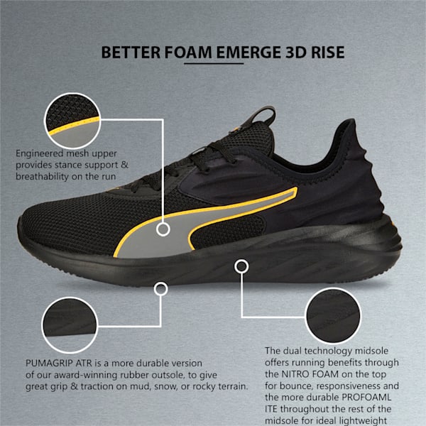 Better Foam Emerge 3D Rise Running Shoes, Puma Black-Sun Stream, extralarge-IND