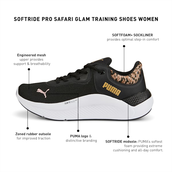 SOFTRIDE Pro Safari Glam Women's Training Shoes, Puma Black-Puma Team Gold, extralarge-IND