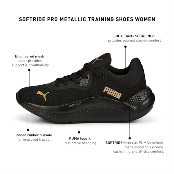 SOFTRIDE Pro Metallic Women's Training Shoes, Puma Black-Puma Team Gold, extralarge-IND