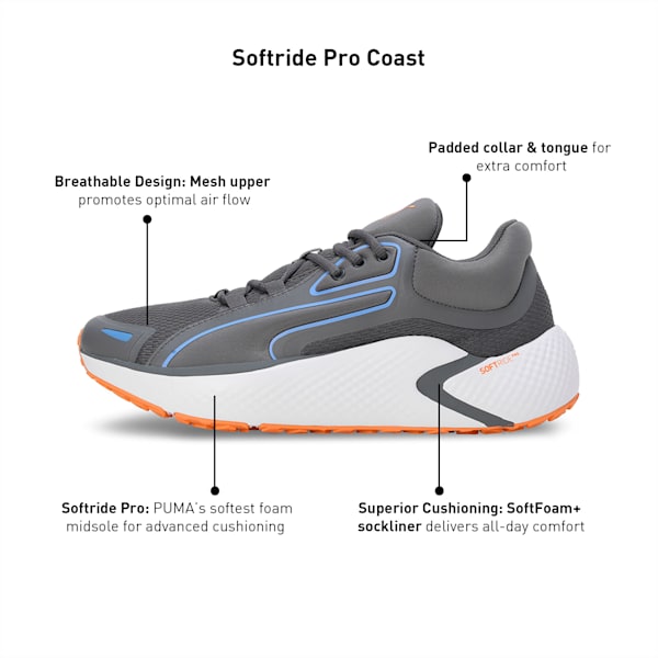 SOFTRIDE Pro Coast Unisex Running Shoes, Cool Dark Gray-Blue Skies-Clementine, extralarge-IND