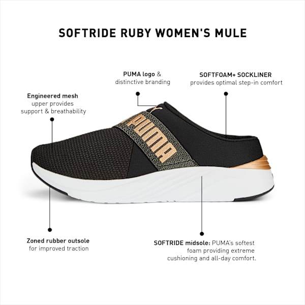 SOFTRIDE Women's Ruby Mules, PUMA Black-PUMA Gold-PUMA White, extralarge-IND