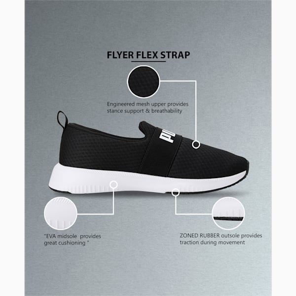 Flyer Flex Strap Running Shoes, Puma Black-Puma White, extralarge-IND
