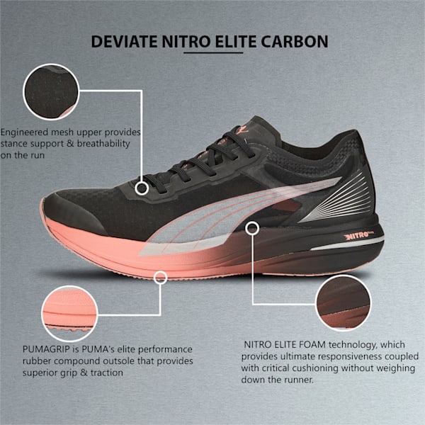 Deviate Nitro Elite Carbon Women's Running Shoes, Puma Black-Carnation Pink-Asphalt, extralarge-IND