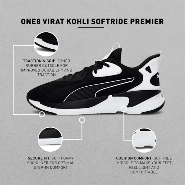 one8 Virat Kohli SOFTRIDE Premier Unisex Walking Shoes, Puma Black-Puma White, extralarge-IND