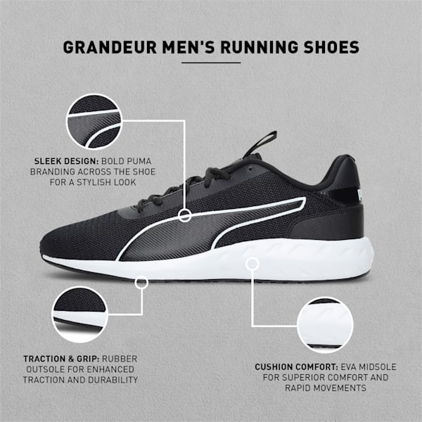 Grandeur Unisex Running Shoes, Puma Black-Puma White, extralarge-IND