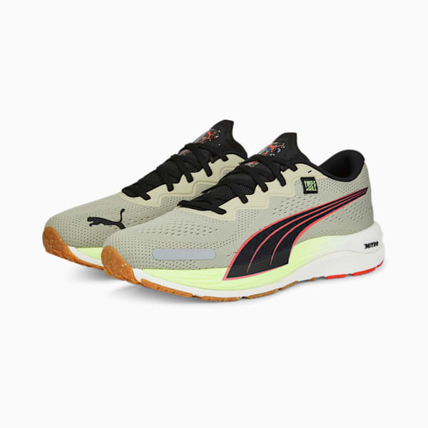 PUMA x FIRST MILE Velocity Nitro 2 Men's Running Shoes, Pebble Gray-Firelight-Puma Black, extralarge-IND