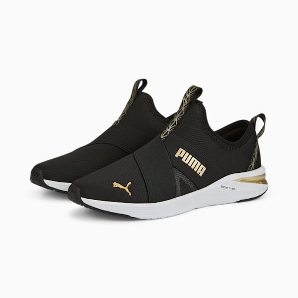 Prowl Slip Deco Glam Women's Training Shoes, Puma Black-Puma Team Gold, extralarge-IND