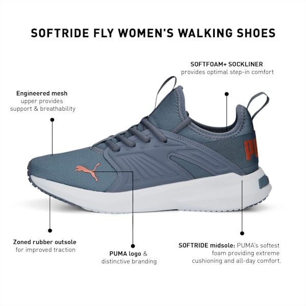 SOFTRIDE Fly Women's Walking Shoes, Gray Tile-Copper Rose, extralarge-IND