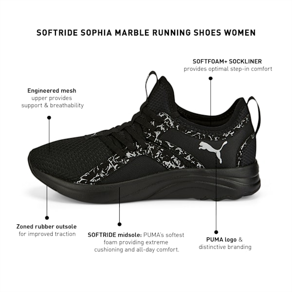 SOFTRIDE Sophia Marble Women's Running Shoes, Puma Black-Metallic Silver, extralarge-IND
