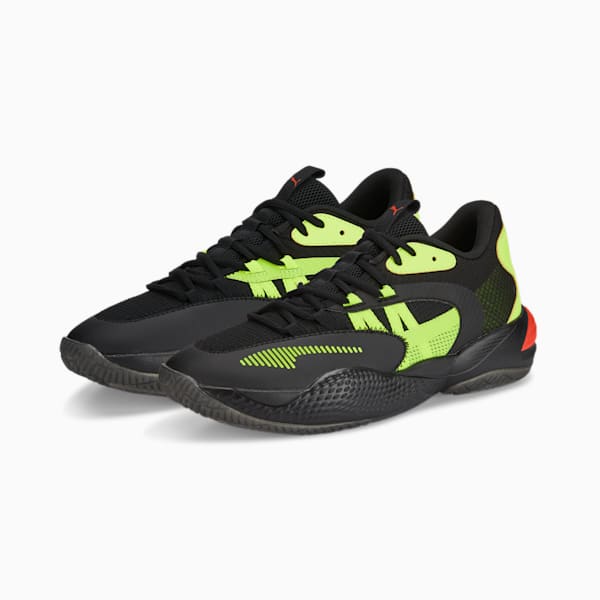 Court Rider 2.0 Glow Stick Unisex Basketball Shoes, Puma Black-Lime Squeeze, extralarge-IND