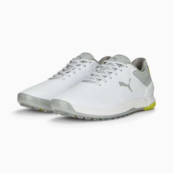 メンズ ゴルフ プロアダプト アルファキャット 2.0 ラバーソール スパイクレス シューズ, PUMA White-Flat Light Gray-Yellow Burst, extralarge-JPN