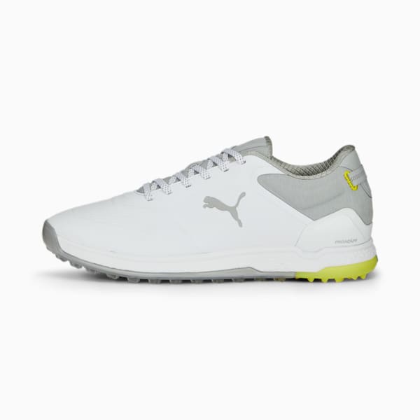 メンズ ゴルフ プロアダプト アルファキャット 2.0 ラバーソール スパイクレス シューズ, PUMA White-Flat Light Gray-Yellow Burst, extralarge-JPN