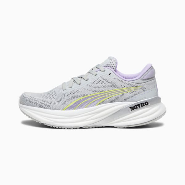 Magnify NITRO 2 Women's Running Shoes, Ash Gray-PUMA White-Yellow Burst-Vivid Violet, extralarge-IND