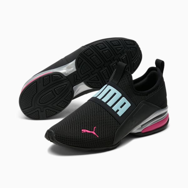 Axelion Slip-On Women's Shoes, Puma Black-Gulf Stream-BRIGHT ROSE