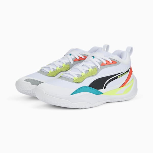Playmaker Pro Unisex Basketball Shoes, Puma White-Fiery Coral, extralarge-AUS