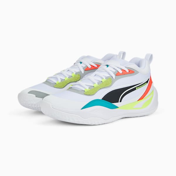 Playmaker Pro Basketball Shoes, Puma White-Fiery Coral