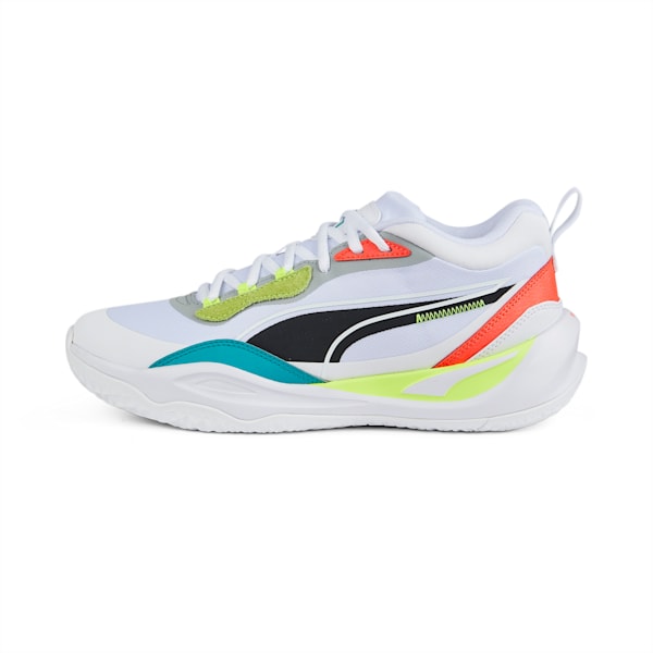 Playmaker Pro Basketball Shoes, Puma White-Fiery Coral