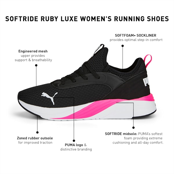 Softride Ruby Luxe Women's Running Shoes, PUMA Black-PUMA White-Ravish