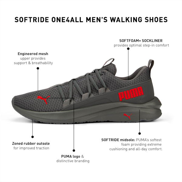 SOFTRIDE One4all Men's Walking Shoes, Cool Dark Gray-For All Time Red-PUMA Black, extralarge-IND