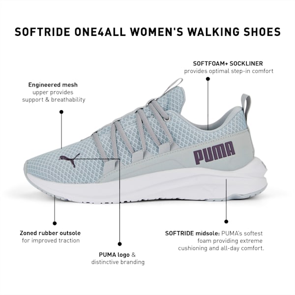 SOFTRIDE One4all Women's Walking Shoes, Platinum Gray-Purple Charcoal-PUMA White, extralarge-IND