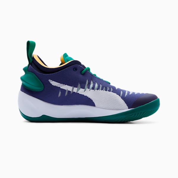 Zapatos deportivos para básquetbol PUMA x JUNE AMBROSE Keeping Score Rise NITRO para mujer, Patriot Blue-Verdant Green