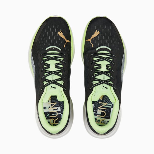 Deviate Nitro 2 Run 75th Anniversary Edition Men's Running Shoes, PUMA Black-Fast Yellow-Light Mint, extralarge-IND