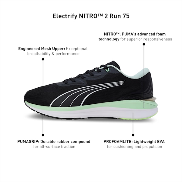 Electrify NITRO 2 Run 75 Men's Running Shoes, PUMA Black-Light Mint-PUMA Gold, extralarge-IND