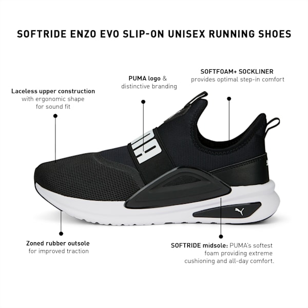 Softride Enzo Evo Slip-On Unisex Running Shoes, PUMA Black-PUMA White