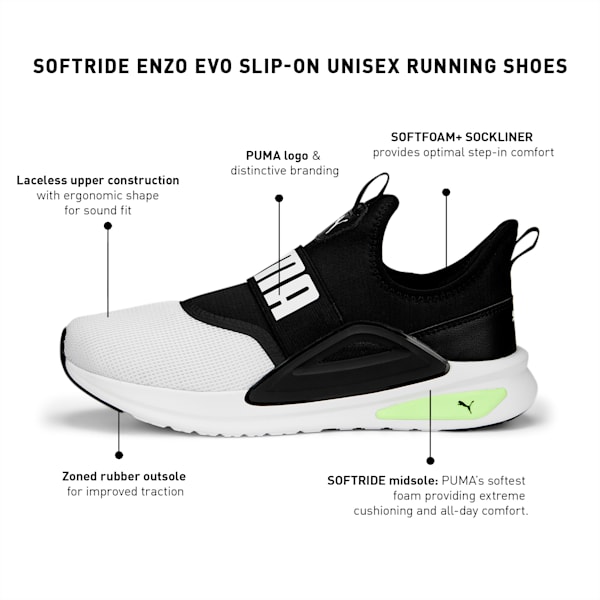 Softride Enzo Evo Slip-On Unisex Running Shoes, PUMA Black-PUMA White-Fast Yellow