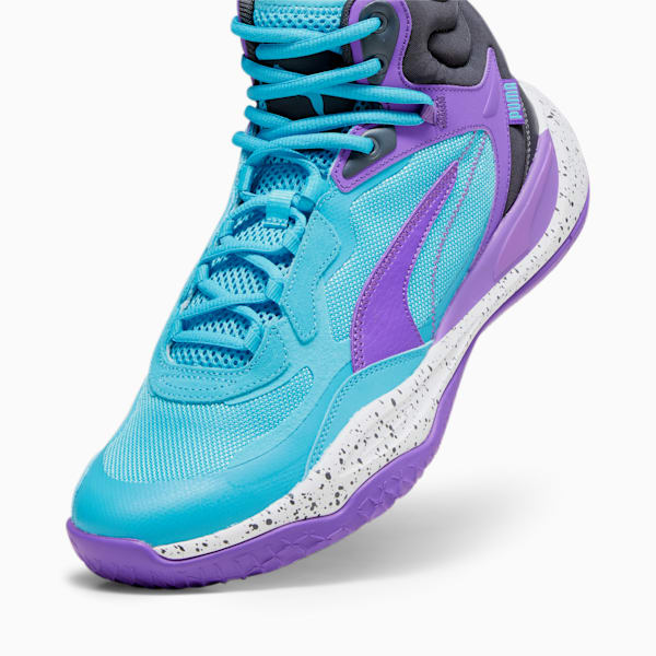 メンズ プレイメーカー プロ ミッド バスケットボールシューズ, Purple Glimmer-Bright Aqua-Strong Gray-PUMA White, extralarge-JPN