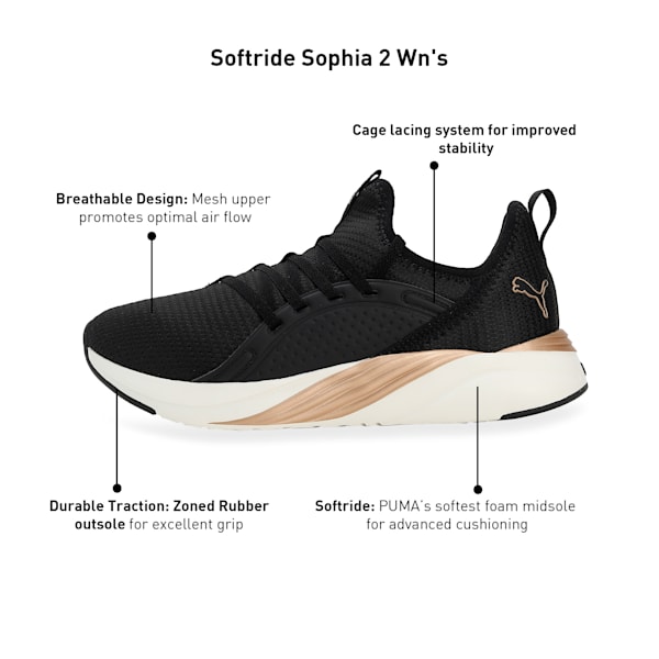 SOFTRIDE Sophia 2 Women's Running Shoes, PUMA Black-PUMA Gold-Warm White, extralarge-IND