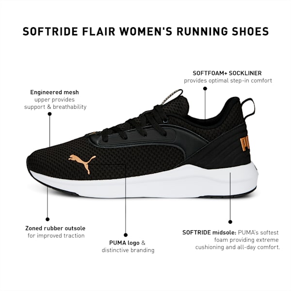 SOFTRIDE Flair Women's Running Shoes, PUMA Black-PUMA Gold, extralarge-IND