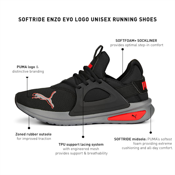 SOFTRIDE Enzo Evo Logo Running Shoes, PUMA Black-For All Time Red, extralarge-IND