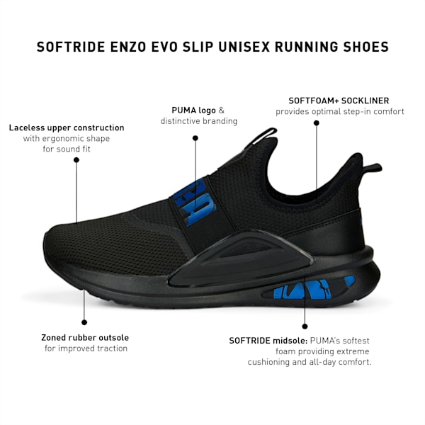 SOFTRIDE Enzo Evo Slip Unisex Running Shoes, PUMA Black-Blazing Blue, extralarge-IND