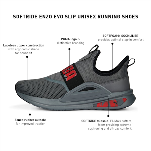 SOFTRIDE Enzo Evo Slip Unisex Running Shoes, Cool Dark Gray-PUMA Black-For All Time Red, extralarge-IND