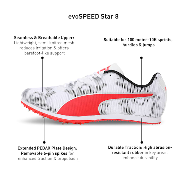 evoSPEED Star 8 Track and Field Running Shoes, PUMA Black-PUMA White-PUMA Red, extralarge-IND