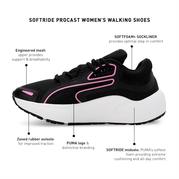 SOFTRIDE Procast Women's Walking Shoes, Puma Black-Electric Orchid, extralarge-IND