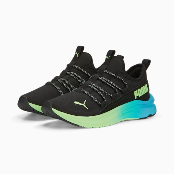 SOFTRIDE One 4 All Fade Youth Shoes, PUMA Black-Fizzy Lime-Bright Aqua, extralarge-IND