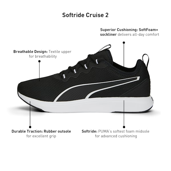 SOFTRIDE Cruise 2 Running Shoes, PUMA Black-PUMA White, extralarge-IND