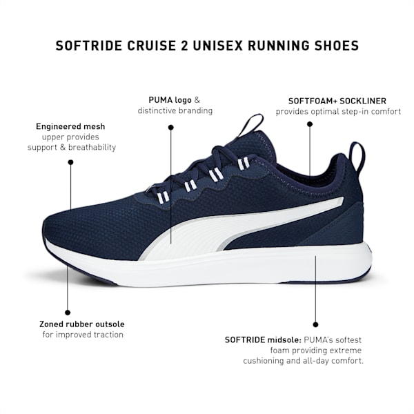 SOFTRIDE Cruise 2 Unisex Running Shoes, PUMA Navy-PUMA White, extralarge-IND