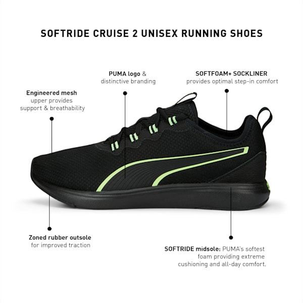 SOFTRIDE Cruise 2 Unisex Running Shoes, PUMA Black-Fizzy Yellow, extralarge-IND