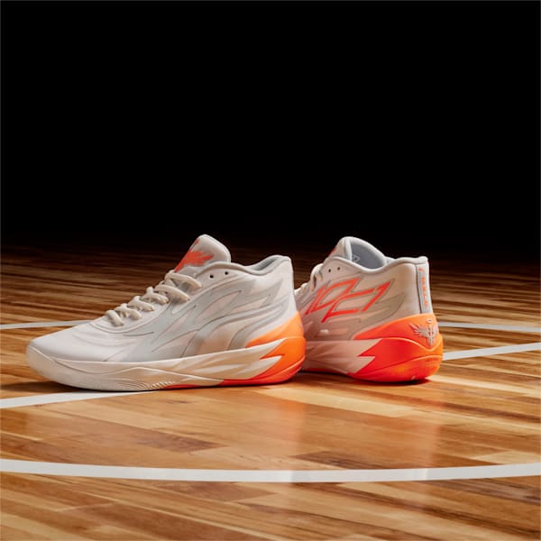 Zapatos de básquetbol PUMA x LAMELO BALL MB.02 Gorangé para hombre, Platinum Gray-Ultra Orange