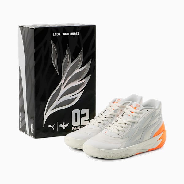 Zapatos de básquetbol PUMA x LAMELO BALL MB.02 Gorangé para hombre, Platinum Gray-Ultra Orange