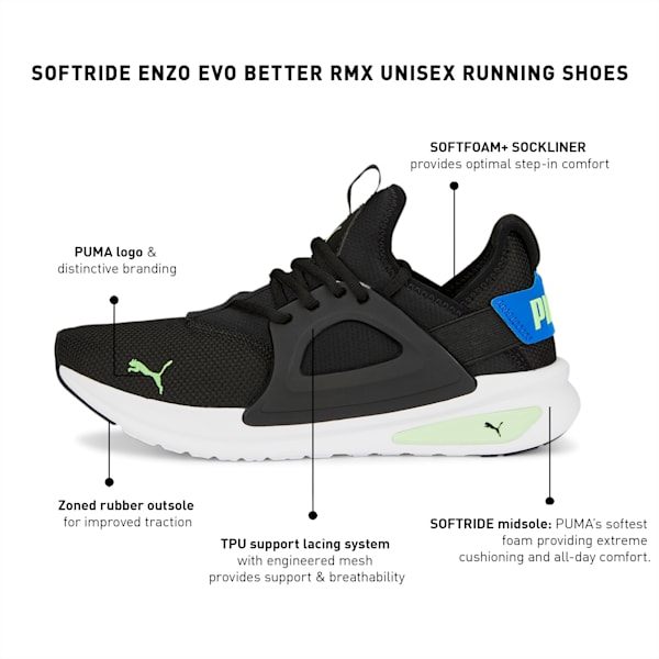 SOFTRIDE Enzo Evo Better Rmx Running Shoes, PUMA Black-Royal Sapphire-Fizzy Lime, extralarge-IND