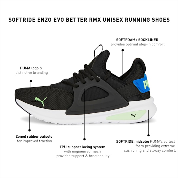 SOFTRIDE Enzo Evo Better Rmx Unisex Running Shoes, PUMA Black-Royal Sapphire-Fizzy Lime, extralarge-IND