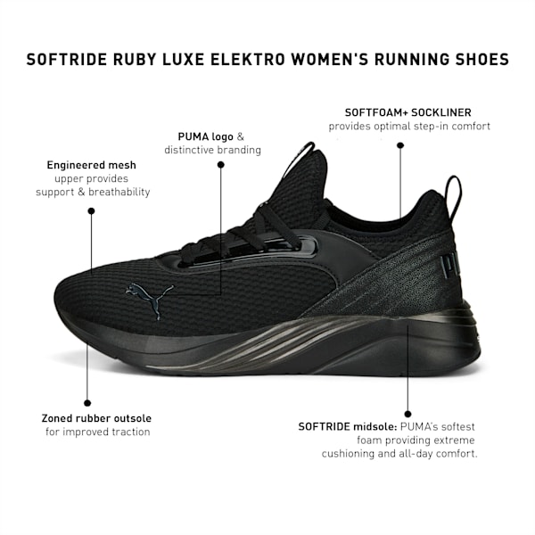 SOFTRIDE Ruby Luxe Elektro Women's Running Shoes, PUMA Black-PUMA Black, extralarge-IND